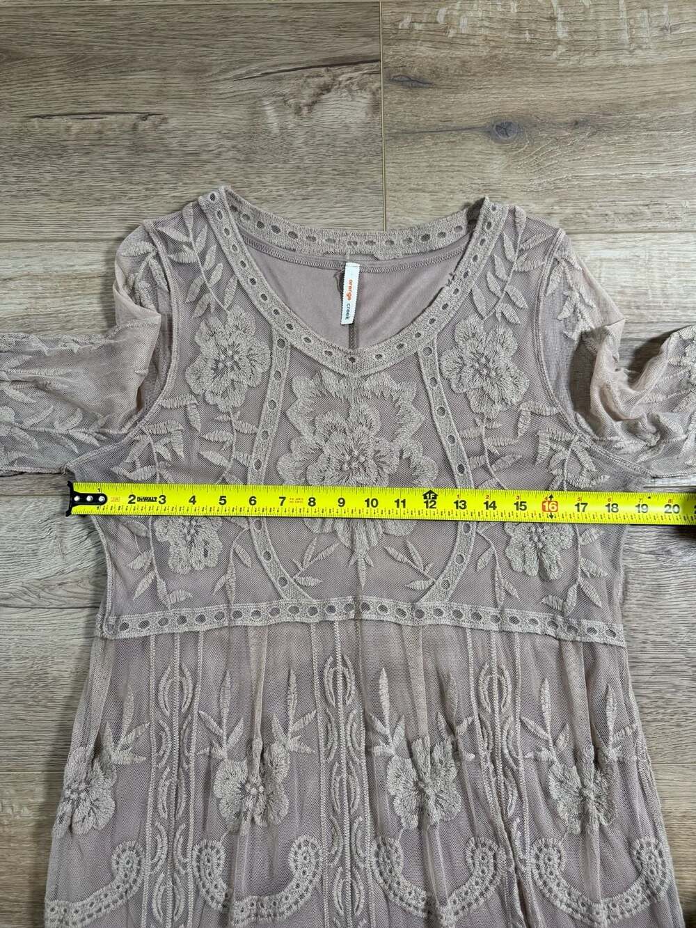 Orange Creek M/L Beige Embroidered Lace Midi Dress Lined Boho Floral - Picture 9 of 16
